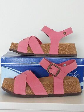 Bos & Co Cielo Platform Wedge Nubuck Leather Sandals - Size 38 (US 7.5/8) (NWT)